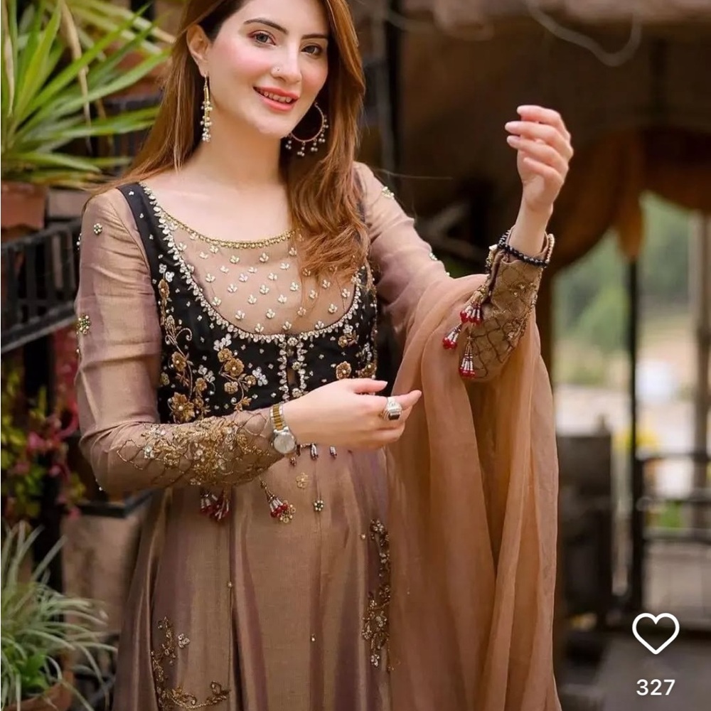 Biege Pleated Maxi Dress with Bishop Sleeves